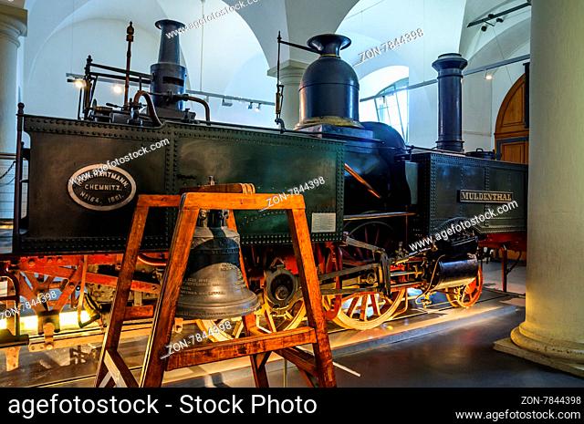 DRESDEN, GERMANY - MAY 2015: Rich. Hartmann Chemnitz steam train 1861 in Dresden Transport Museum on May 25, 2015 in Dresden, Germany