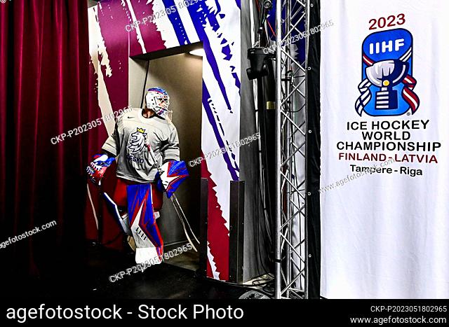 Czech goalkeeper Karel Vejmelka during the Czech team's morning warm-up prior to the before the IIHF Ice Hockey World Championship