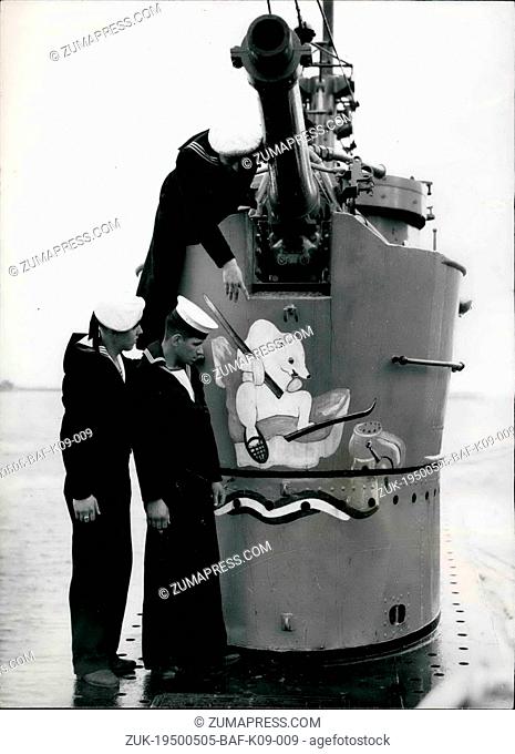 May 05, 1950 - Preparing for :Exercise Activity ' at Way mouth. 'Brumas' as Mascot on dutch Submarine. Photo Shows G.V.D. Pyl