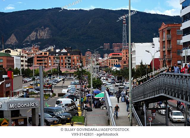 Bogota, Colombia - Looking up Calle 126 or translated, Street 126 from the foot bridge connected to the TransMilenio Station called Calle 127