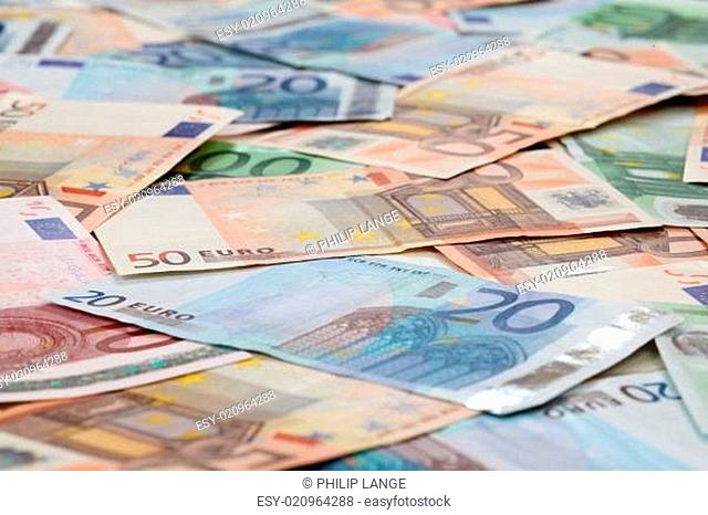 Twenty, fifty and one hundred Euro banknotes background