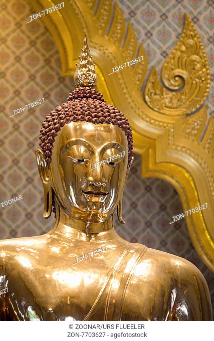 The Gold Buddha at the Temple Wat Traimit in the China Town of Bangkok in Thailand in Southeastasia