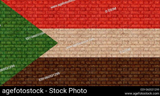 3D Flag of Sudan on a old brick wall background