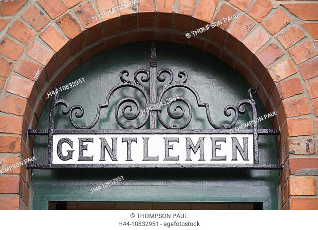 UK, England, Europe, Sign for Gentlemens toilets, Beamish Museum, County Durham, men, male, lavatory, loos, restroom
