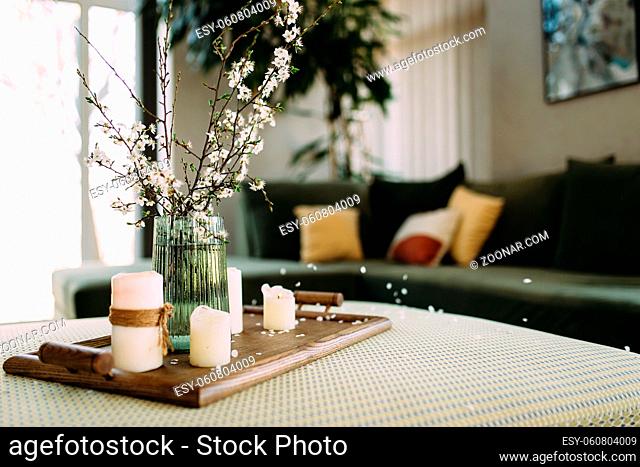Comfort at home. Relaxing time with candles. High quality photo