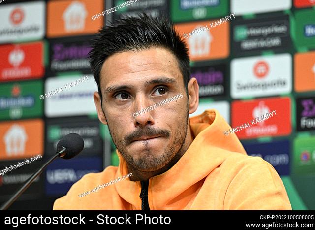 Soccer player of CFR 1907 Kluz Mario Camora attends the press conference prior to 3rd round of group G of European Conference League