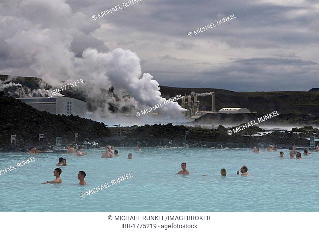 People bathing in hot spring, Blue Lagoon, Iceland, Europe