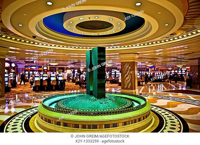 Fountain and slot machines inside Ceasars Trump Plaza, casino, Atlantic City, NJ, New Jersey