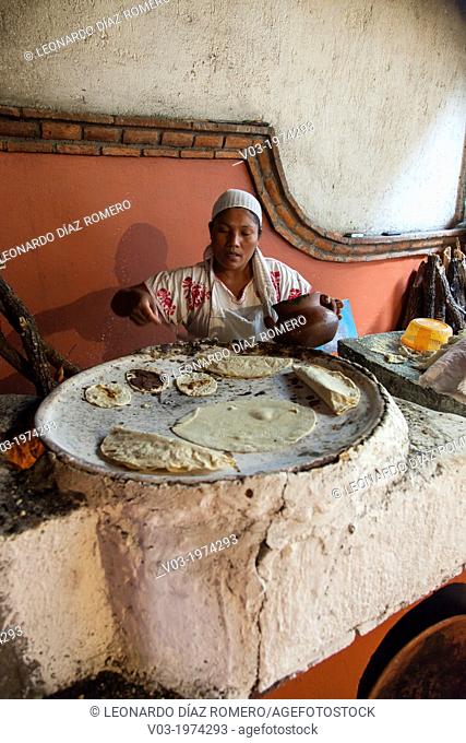 Tortillas hand made at the traditional Mexican way; El Tule, Oaxaca