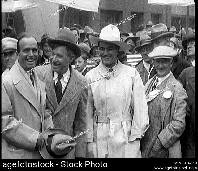 Silent Movie Stars Douglas Fairbanks, Will Rogers, and Tom Mix Posing for the Camera With A Crowd - United States of America