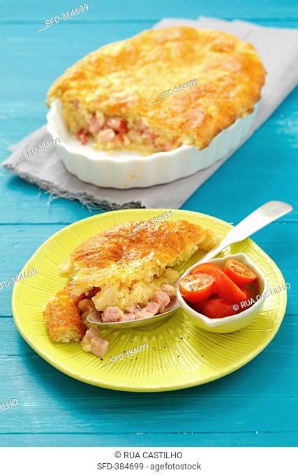 Ham and cheese topped with potato dough
