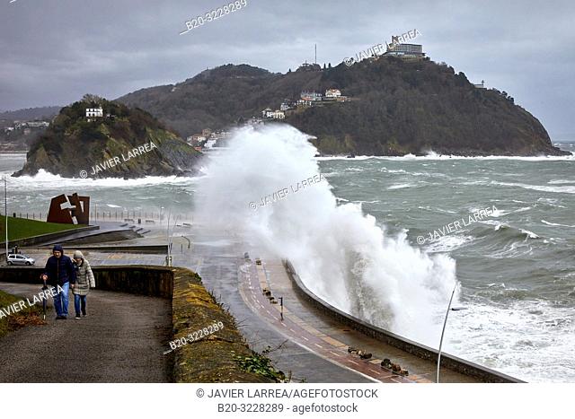 "Construcción Vacia" by Jorge Oteiza, Tempest in the Cantabrian Sea, Waves and Wind, Explosive Cyclogenesis, Paseo Nuevo, Donostia, San Sebastian, Gipuzkoa