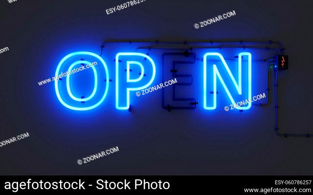 neon sign open with defective segment 3D illustration