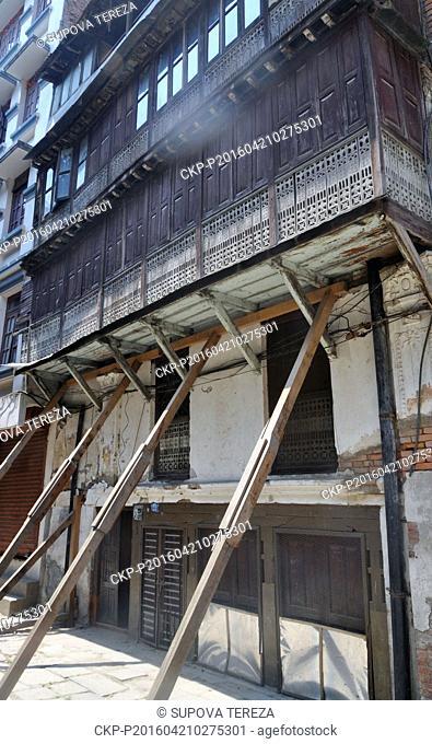 In this photo taken April 9, 2016 is seen cracked building in Kathmandu, Nepal. The violence of the 7.8-magnitude earthquake left countless towns and villages...