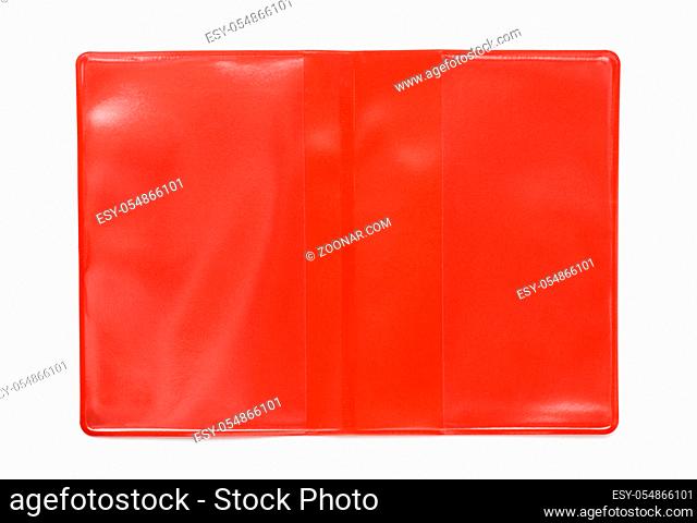 Red plastic book protective cover isolated on white