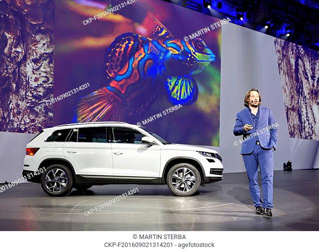 Czech car maker Skoda Auto CEO Chief Designer Jozef Kaban presents the new large SUV Skoda Kodiaq to the world for the very first time in Berlin, Germany