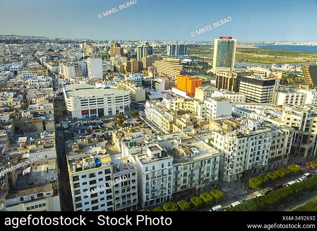 Habib Bourguiba Avenue. Tunis city. Tunisia. Africa. Aerial view