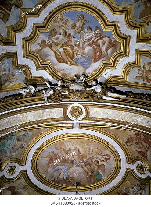 Detail of frescoes by Paolo de Matteis (1662-1728) and stuccoes by Domenico Antonio Vaccaro (1678-1745), Church of San Sebastiano