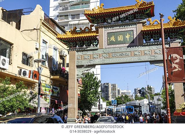 Argentina, Buenos Aires, Belgrano, China Town Barrio Chino Chinatown, ethnic neighborhood, Paifang, gate, Chinese architectural arch, Hispanic