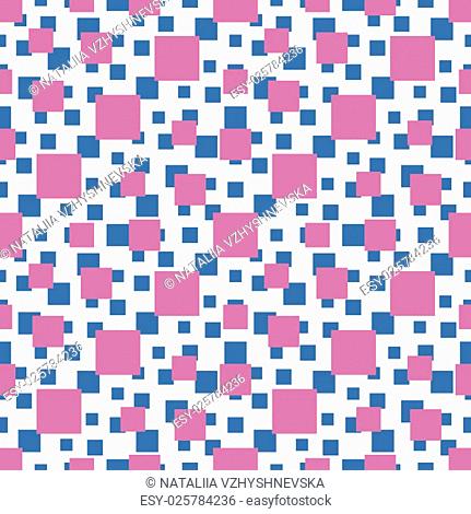 Seamless vector pattern with blue and magenta squares of different sizes