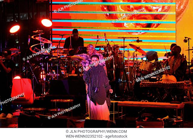 Ms Lauryn Hill and Nas perform on stage during the Powernomics tour at Bayfront Park Amphitheater in downtown Miami Featuring: Lauryn Hill Where: Miami, Florida