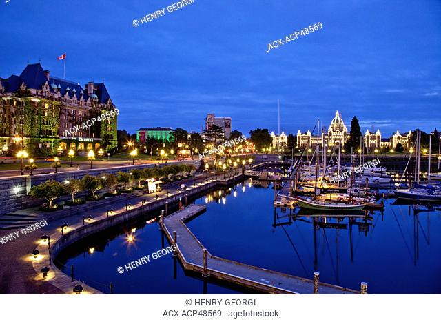 Victoria Harbour at night, Vancouver Island, BC, Canada