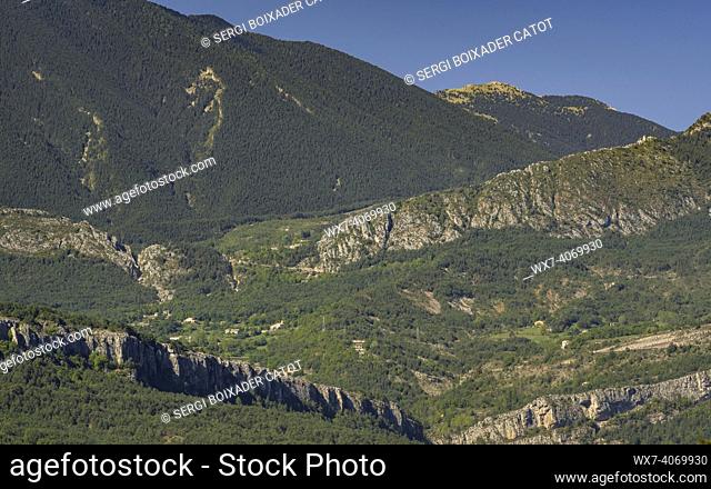 Serra d'Ensija mountain range seen from the Serradet viewpoint, near Sant Juliá  de Cerdanyola (Berguedá , Barcelona, Catalonia, Spain, Pyrenees)