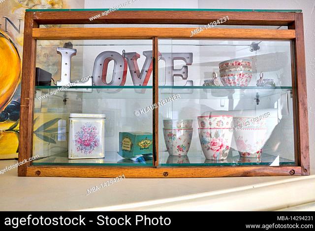 Photo reportage with text, Obere Gasse No 7, homestory, old showcase, love, porcelain, decoration, Rothenfels, Main Spessart, Franconia, Bavaria, Germany