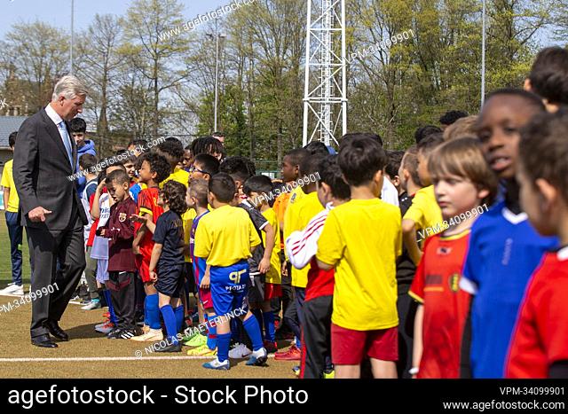 King Philippe - Filip of Belgium pictured during a royal visit to the soccer project city Pirates in Merksem which back up 1400 youngs in Antwerp