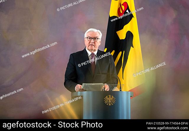 dpatop - 28 May 2021, Berlin: Federal President Frank-Walter Steinmeier declares at Bellevue Palace that he is ready for a second term in office