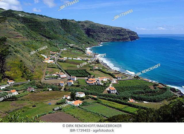 View over Praia Formosa on the island of Santa Maria, Azores, Portugal