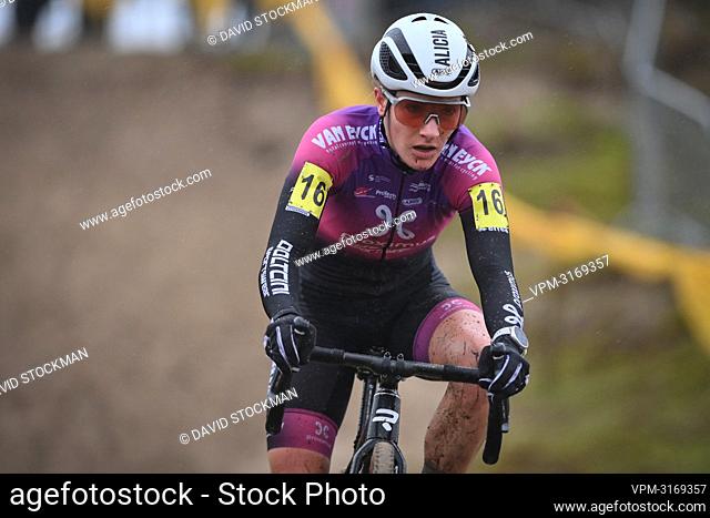 Belgian Alicia Franck pictured in action during the women's elite and U23 race at the Belgian Championships cyclocross cycling in Middelkerke on Saturday 08...