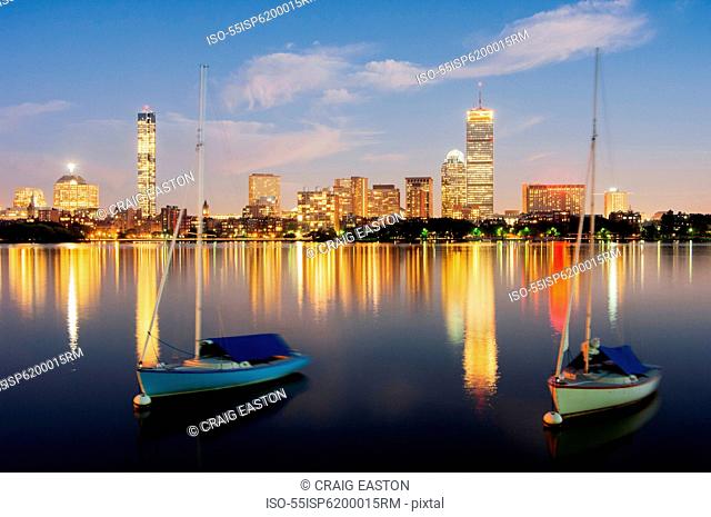 Boats and Boston skyline, USA