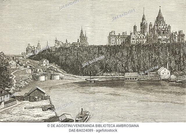 Parliament House from the river, Ottawa, Canada, illustration from the magazine The Graphic, volume XXX, no 768, August 16, 1884