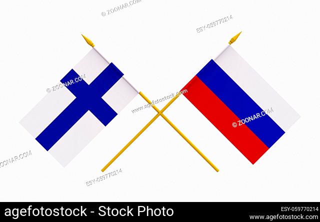 Flags of Finland and Russia, 3d render, isolated