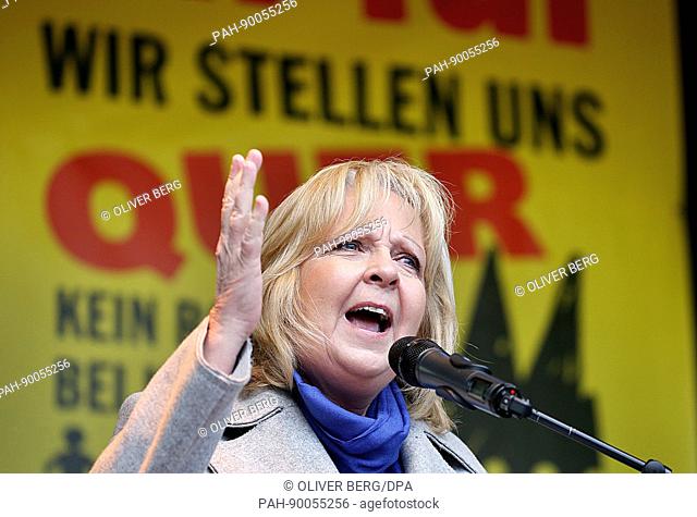 Hannelore Kraft (SPD) gives a talk during demonstrations against the Alternative for Germany (AfD) party convention in Cologne, Germany, 22 April 2017