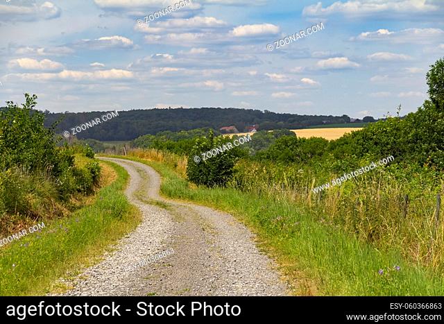 idyllic rural scenery around the Jagst Valley in Hohenlohe, a district in Southern Germany at summer time