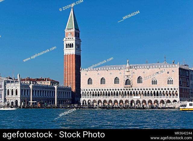 St Mark Tower and Doge Palace in Venice at Winter Day