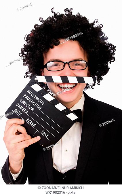 Funny movie director isolated on white