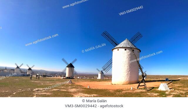 Windmills, panoramic view. Campo de Criptana, Ciudad Real province, Castilla La Mancha, Spain