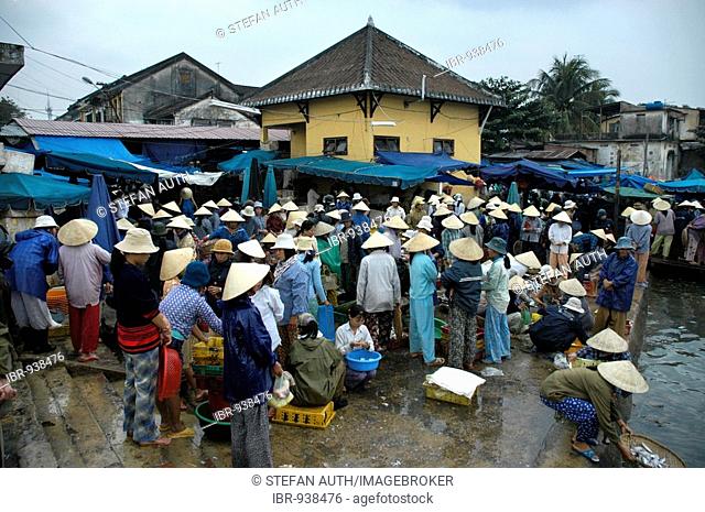 Market women wearing rice hats on the fish market, Hoi An, Vietnam, Southeast Asia