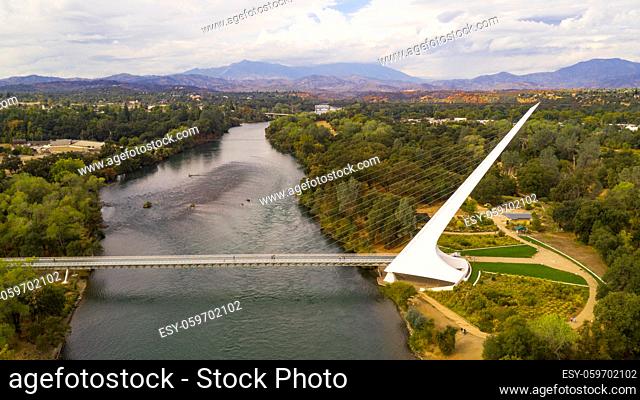 Clear Day to see wildfire damage over the Sacramento River in Redding California USA