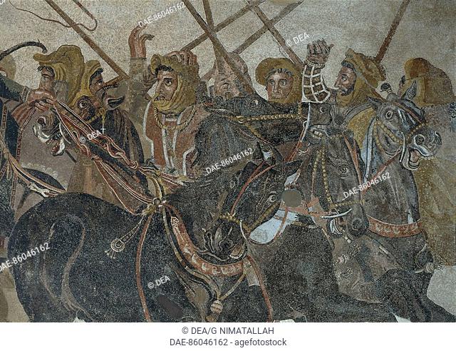 Roman civilization. Mosaic known as 'Alexander Mosaic' and depicting the battle of Issus, 333 b.C., between the armies of Alexander the Great and Darius III of...
