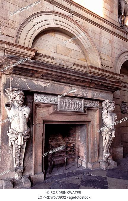 England, Northumberland, Seaton Delaval, Fireplace in the entrance hall of Seaton Delaval Hall, considered to be Sir John Vanburgh's final masterpiece