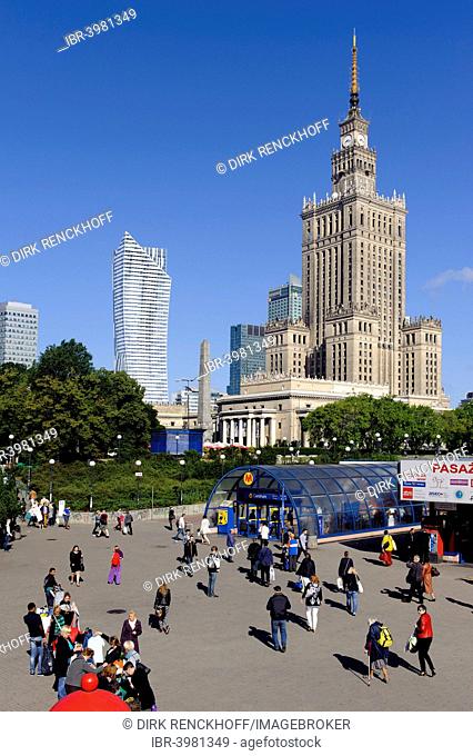 Palace of Culture and Science and metro station Centrum, Warsaw, Mazovia Province, Poland