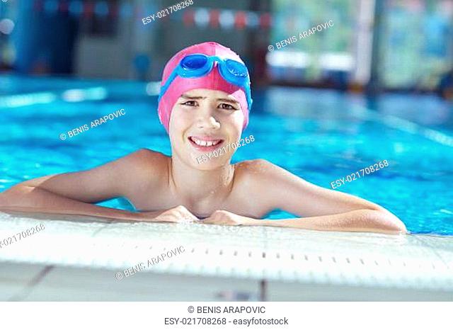 happy child on swimming pool