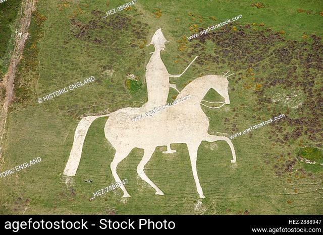 Chalk cut hill figure of George III on horseback, White Horse Hill, near Osmington, Dorset, 2015. Creator: Damian Grady
