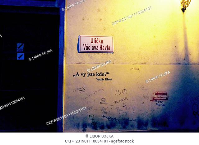 A night photo of the Vaclav Havel Street (Ulicka Vaclava Havla) in Brno, Czech Republic, January 5, 2019. The street was named after the late President on...