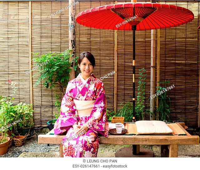 Japanese woman sitting at tea house