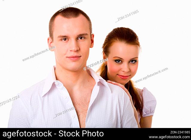Portrait of Couple holding together isolated on white